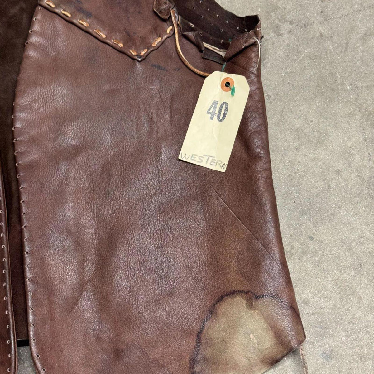 Vintage 60s 70s Leather Western Film Costume Vest Brown Thrashed Distressed