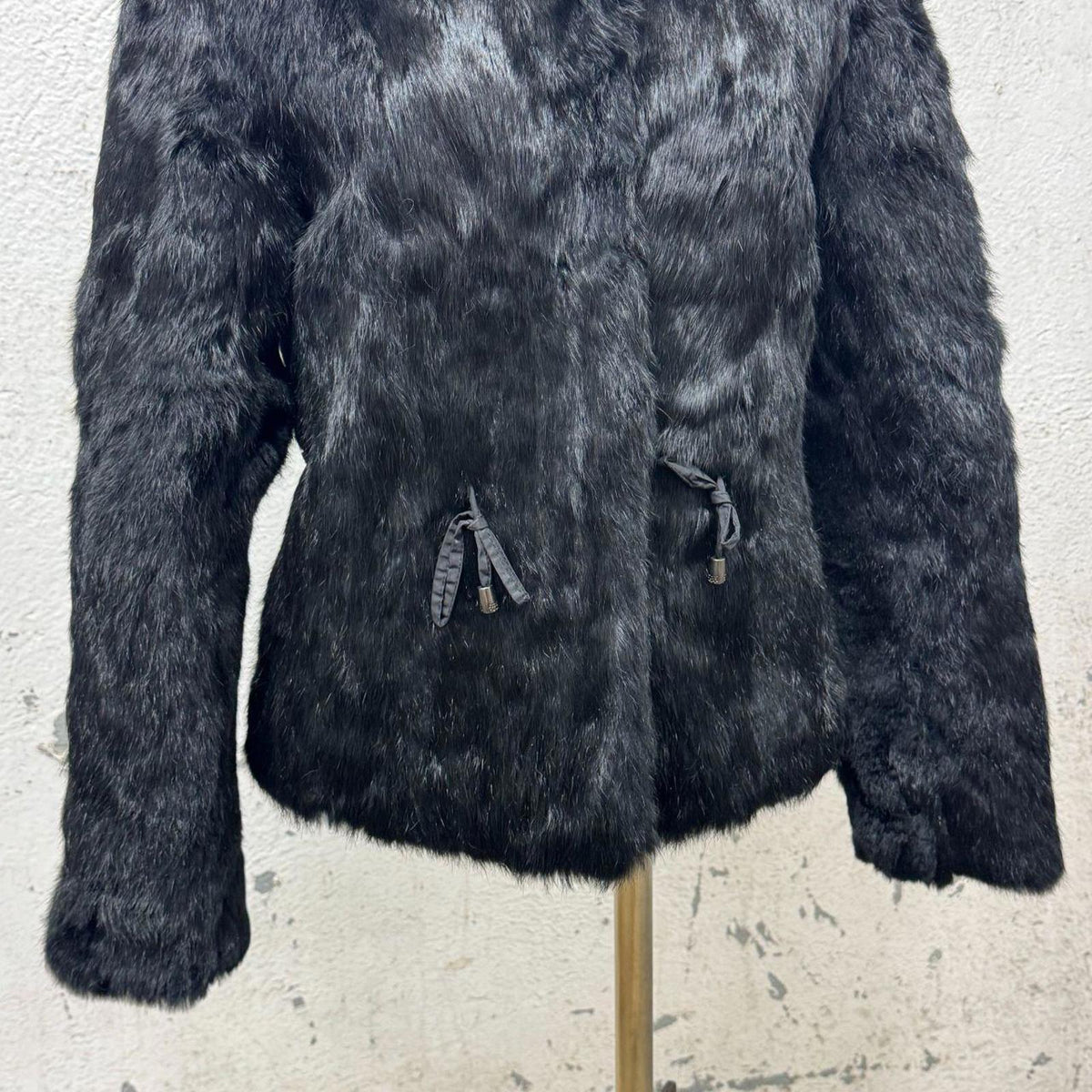 Vintage Y2K Jet-Black Rabbit & Fox Fur Jacket S Coat