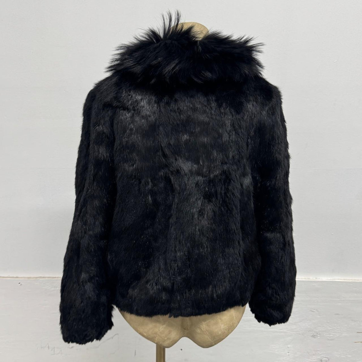 Vintage Y2K Black Rabbit & Fox Fur Jacket Coat