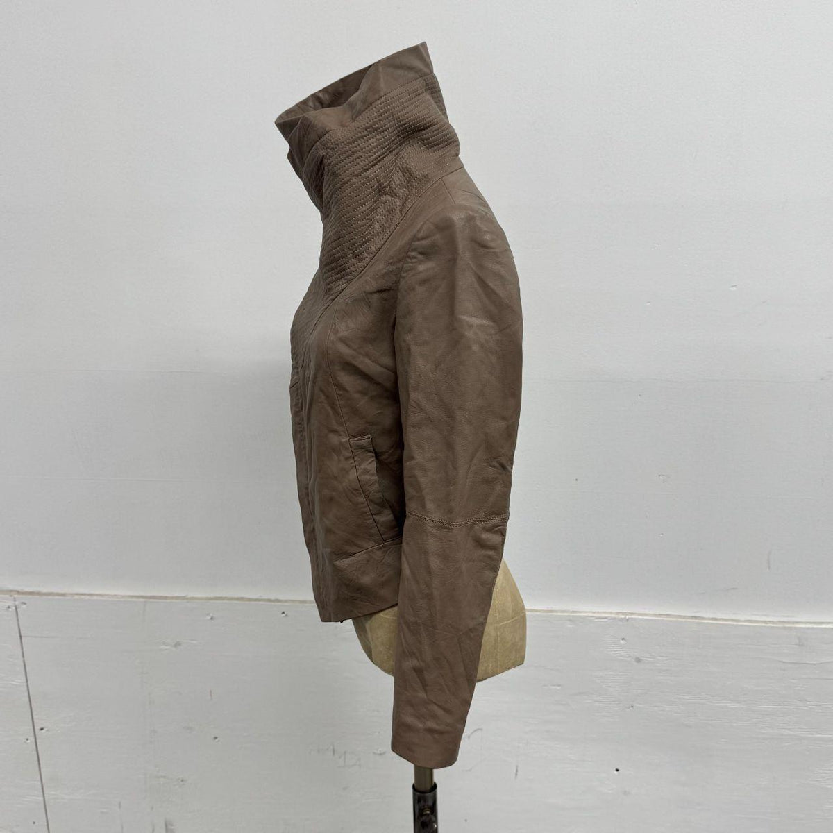 Vintage Brown Funnel Neck Asymmetric Avant Garde Leather Jacket
