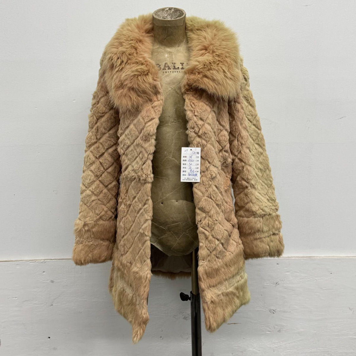 Vintage Y2K Pinkish Tan Rabbit & Fox Fur Jacket Trench Longline Coat