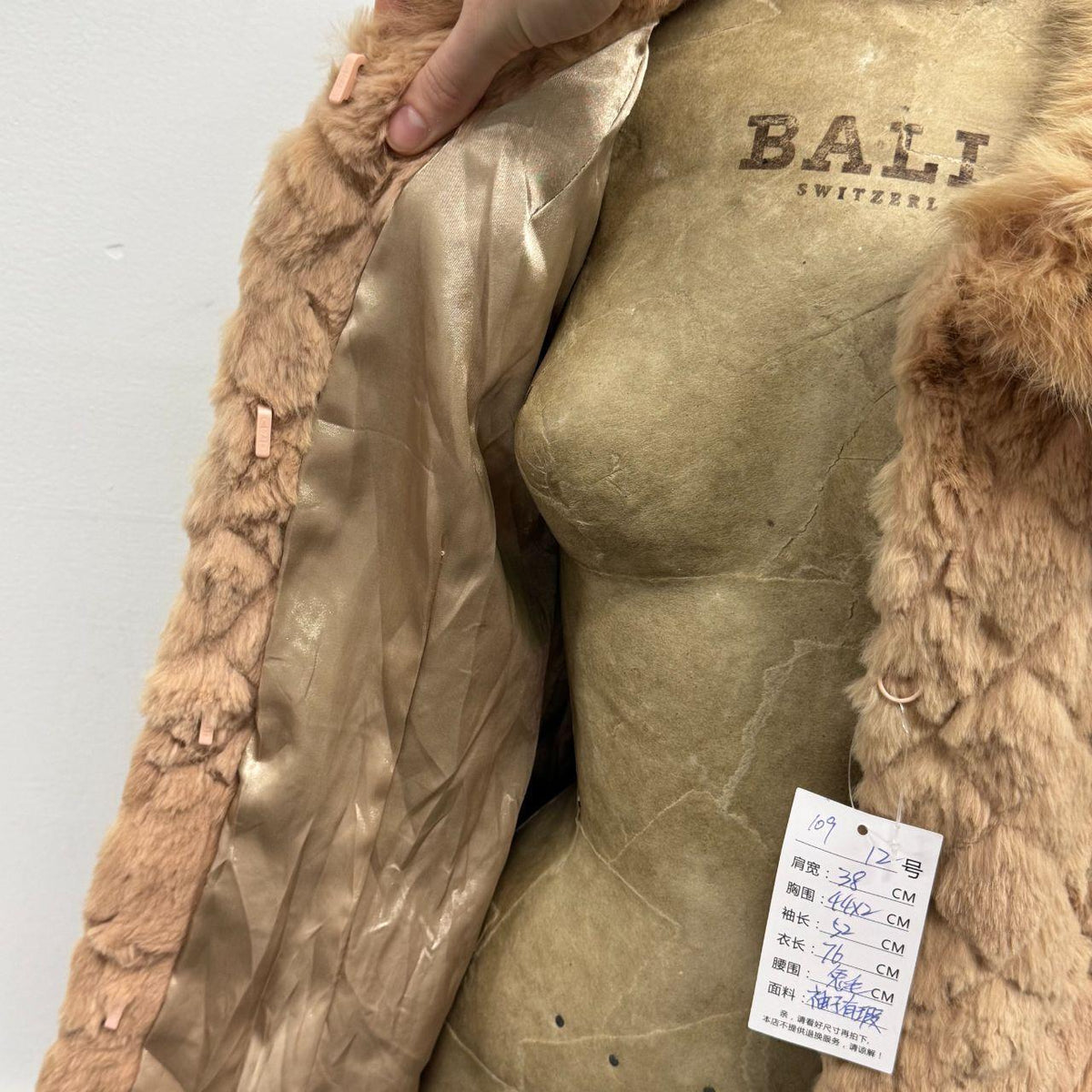 Vintage Y2K Pinkish Tan Rabbit & Fox Fur Jacket Trench Longline Coat