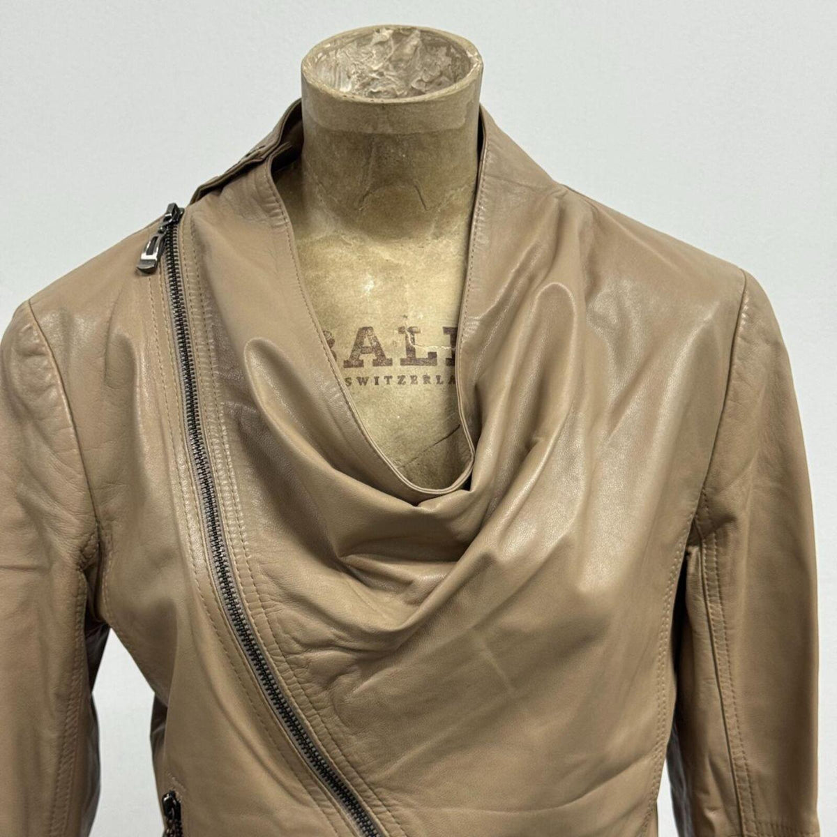 Vintage Tan Cowl Funnel Neck Asymmetric Avant Garde Leather Jacket