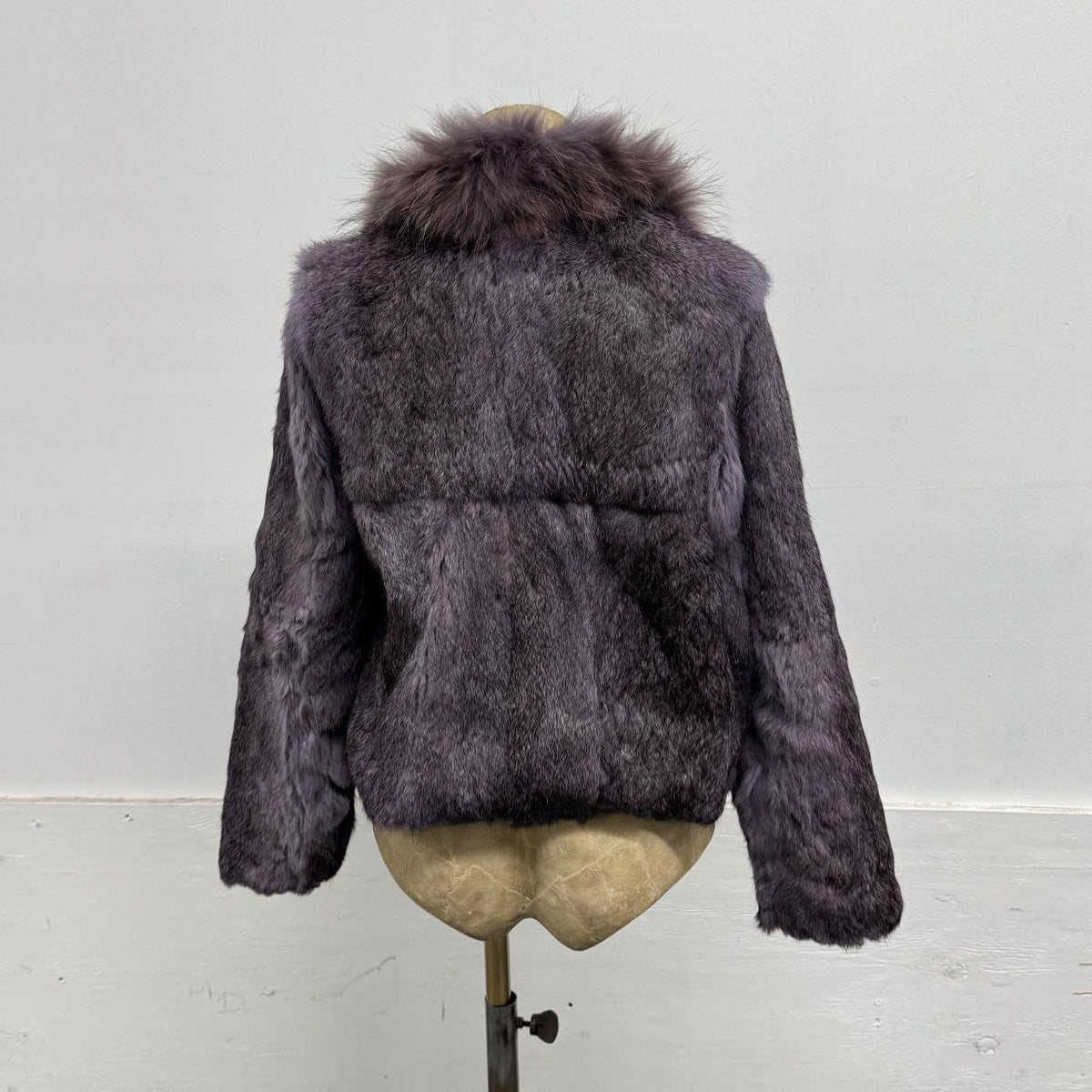 Vintage Y2K Purple-Grey Rabbit & Fox Fur Jacket Coat