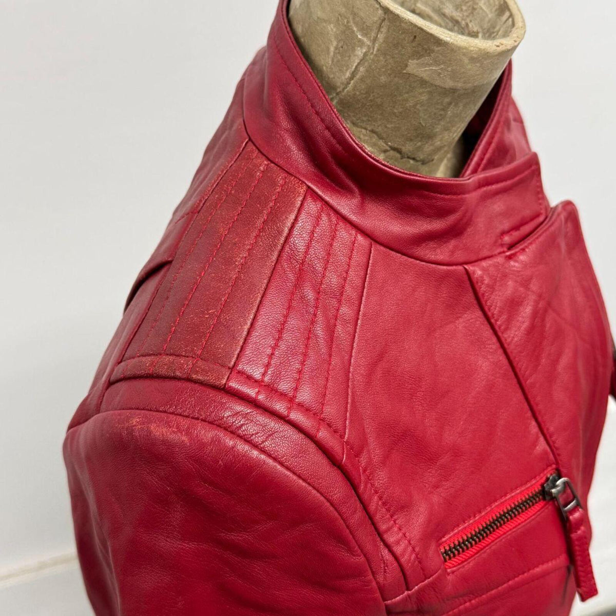 Vintage Red Moto Leather Racing Jacket