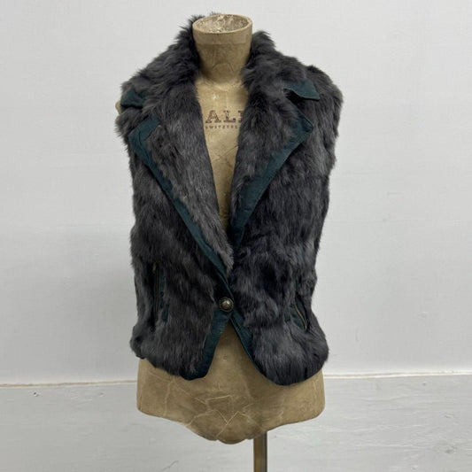 Vintage Y2K Grey Blue Military Rabbit Fur Vest