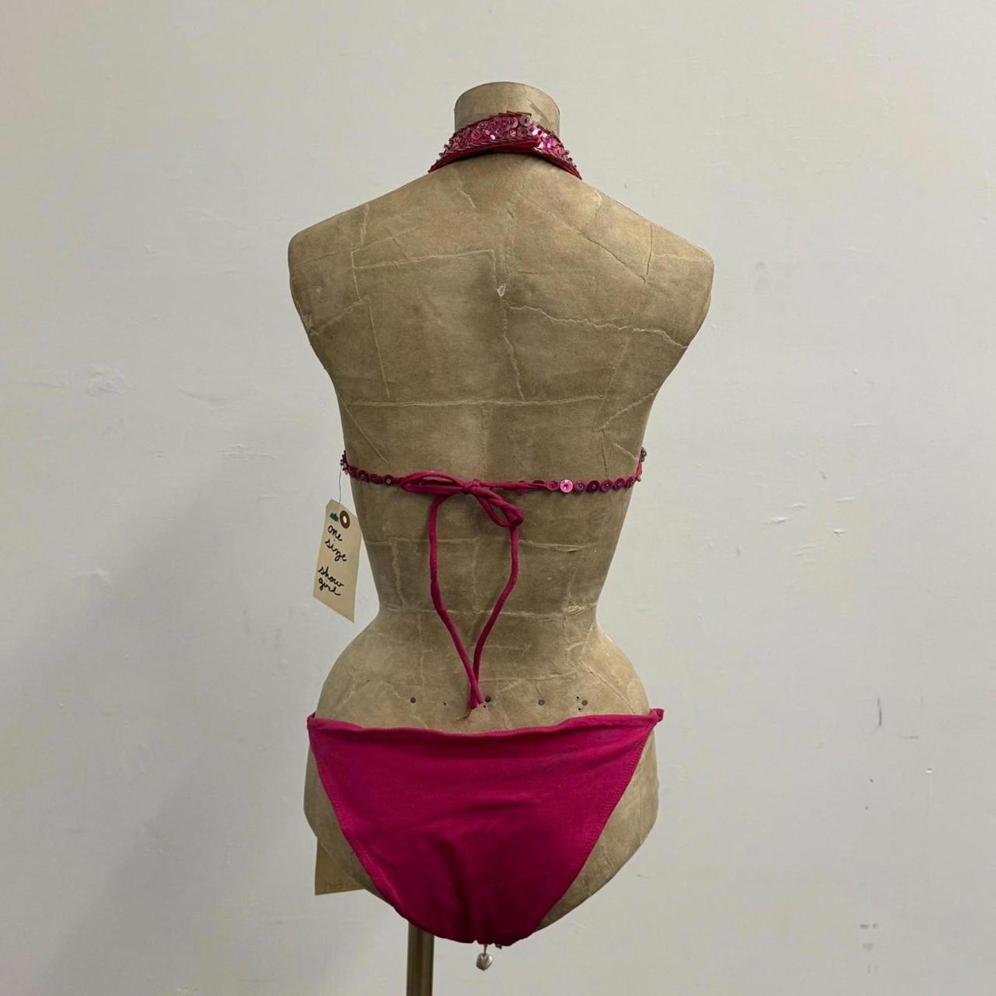 Vintage Hot Pink Sequin Burlesque Showgirl Costume Set