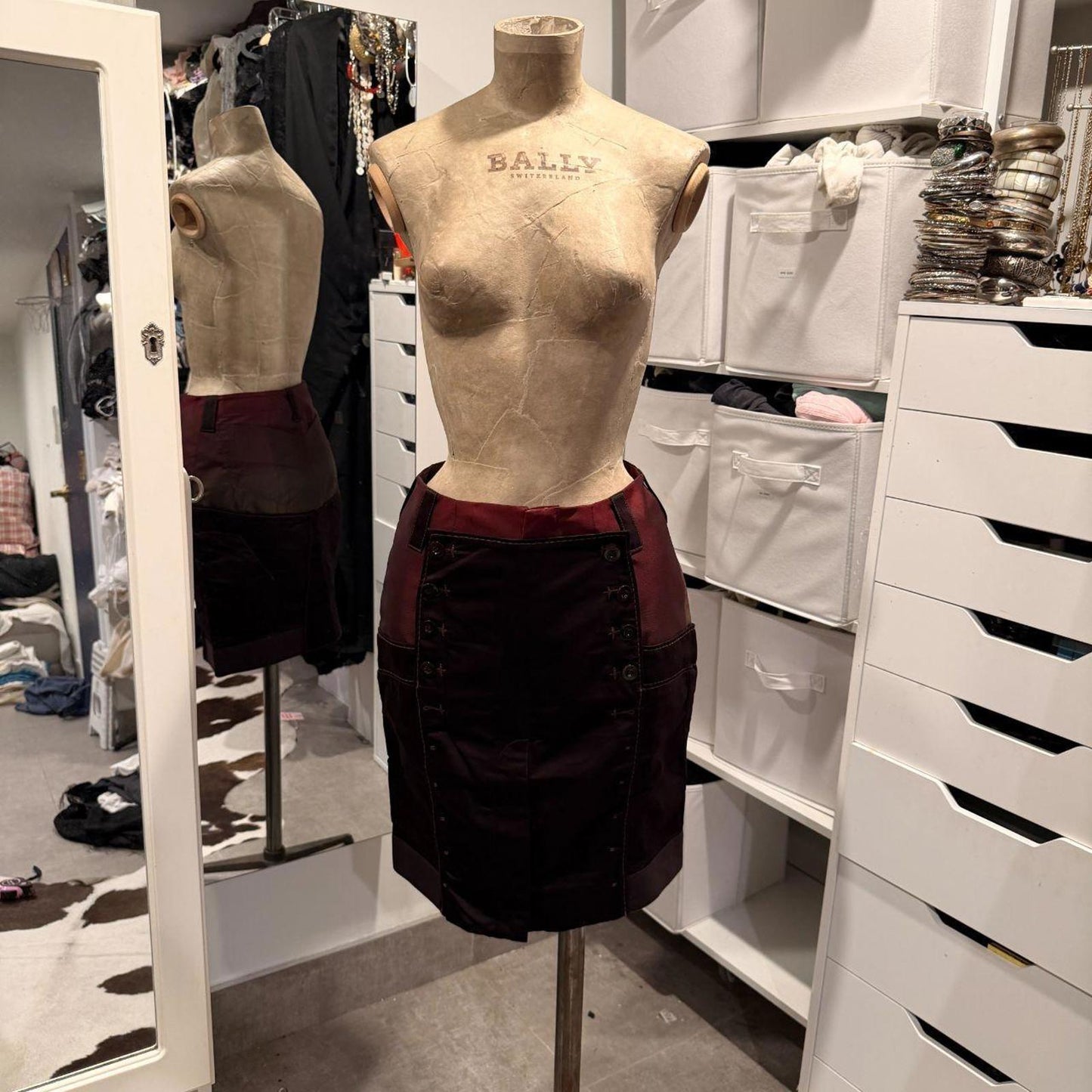 Marithe Francois Girbaud Burgundy Color Block Sailor Button Skirt - Size XS