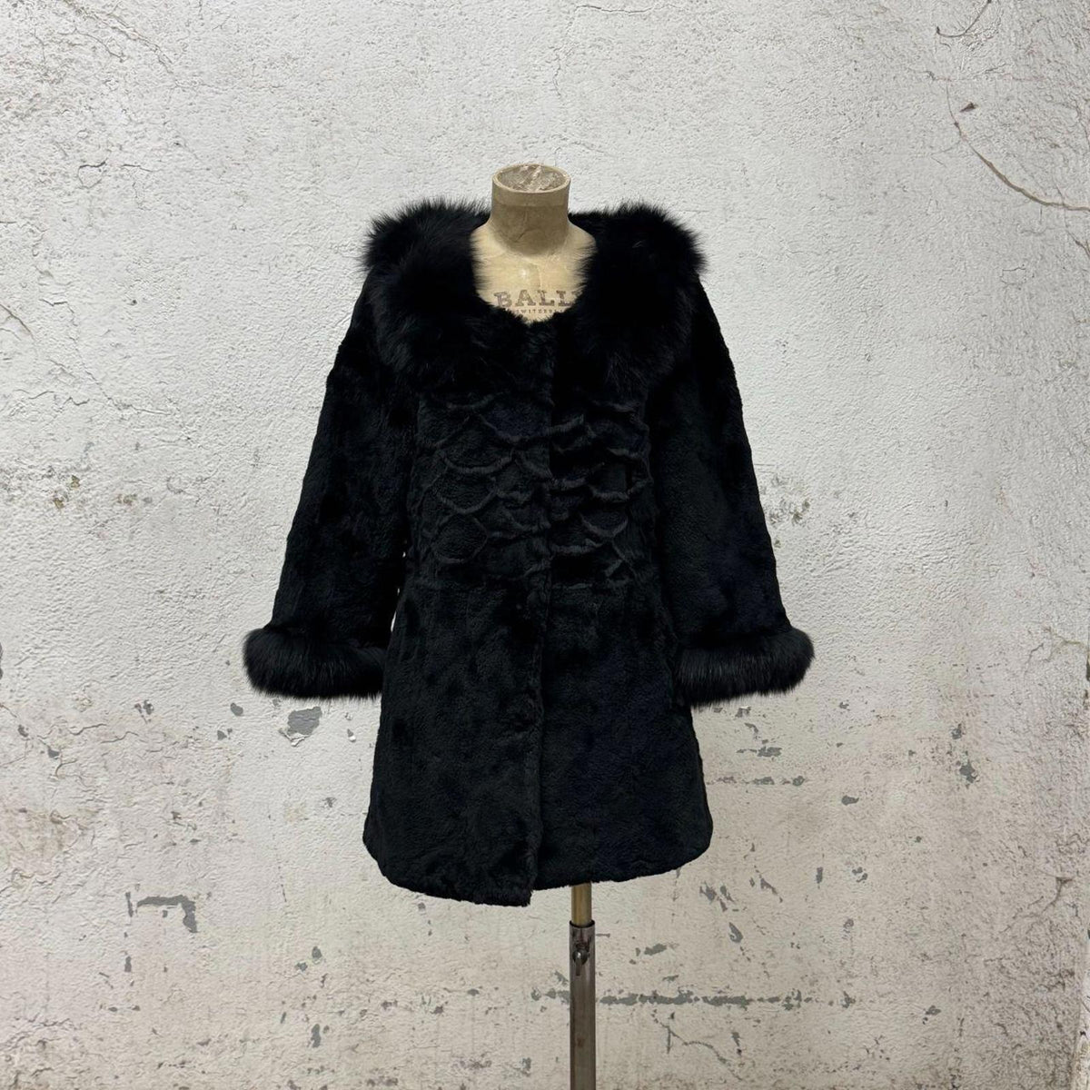 Vintage Y2K Jet-Black Rabbit & Fox Fur Jacket Coat