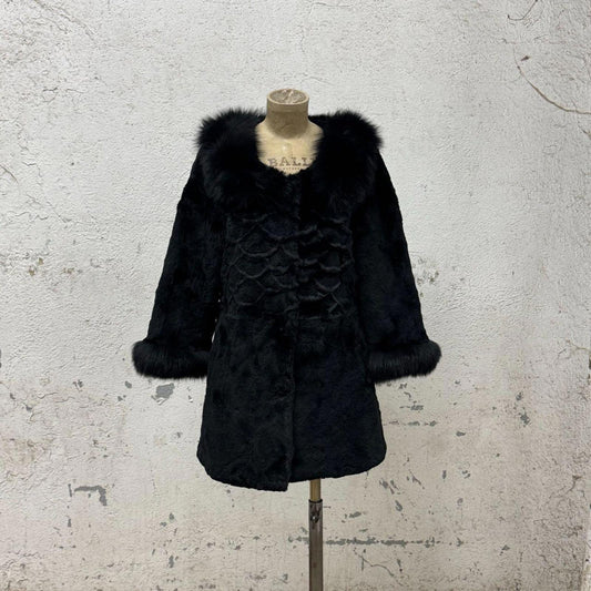 Vintage Y2K Jet-Black Rabbit & Fox Fur Jacket Coat