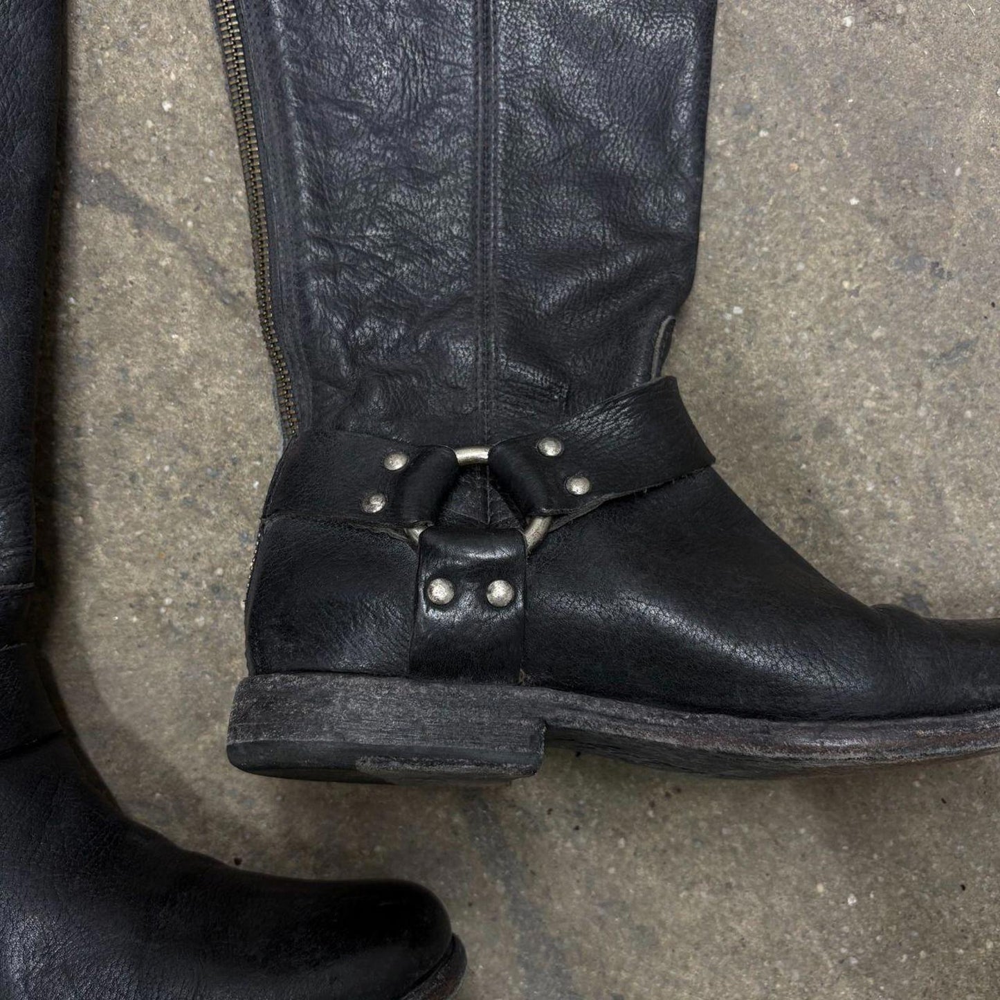 Vintage Black Frye Leather Moto Harness Boots