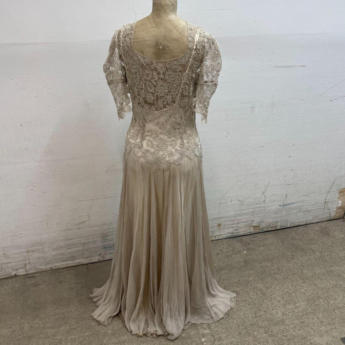 Antique Vintage 30s Livingston Bros. Lace & Silk Chiffon Dress Gown