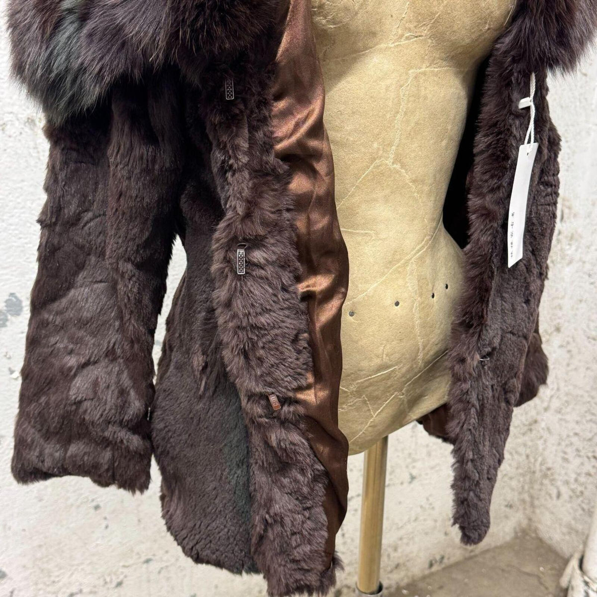 Vintage Brown Rabbit Fur Jacket with Fox Fur Trim Coat
