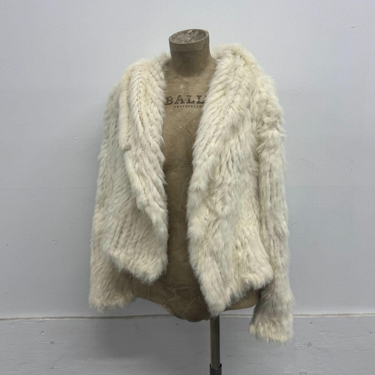 Vintage Y2K White Knit Rabbit Fur Hooded Jacket Coat SUPER SOFT