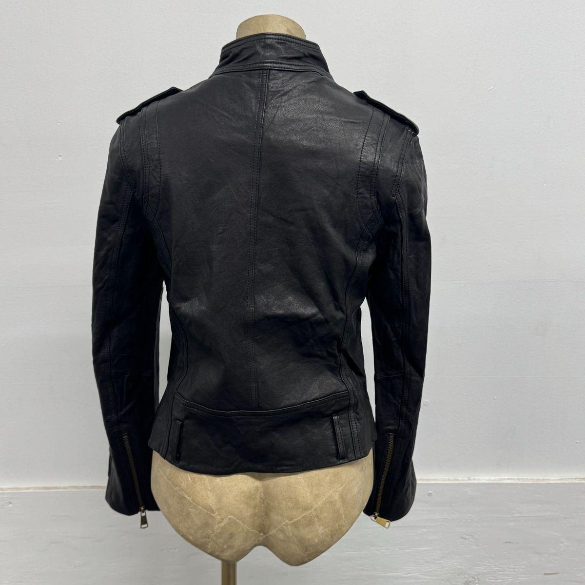 Vintage Black Military Button Marching Band Leather Jacket