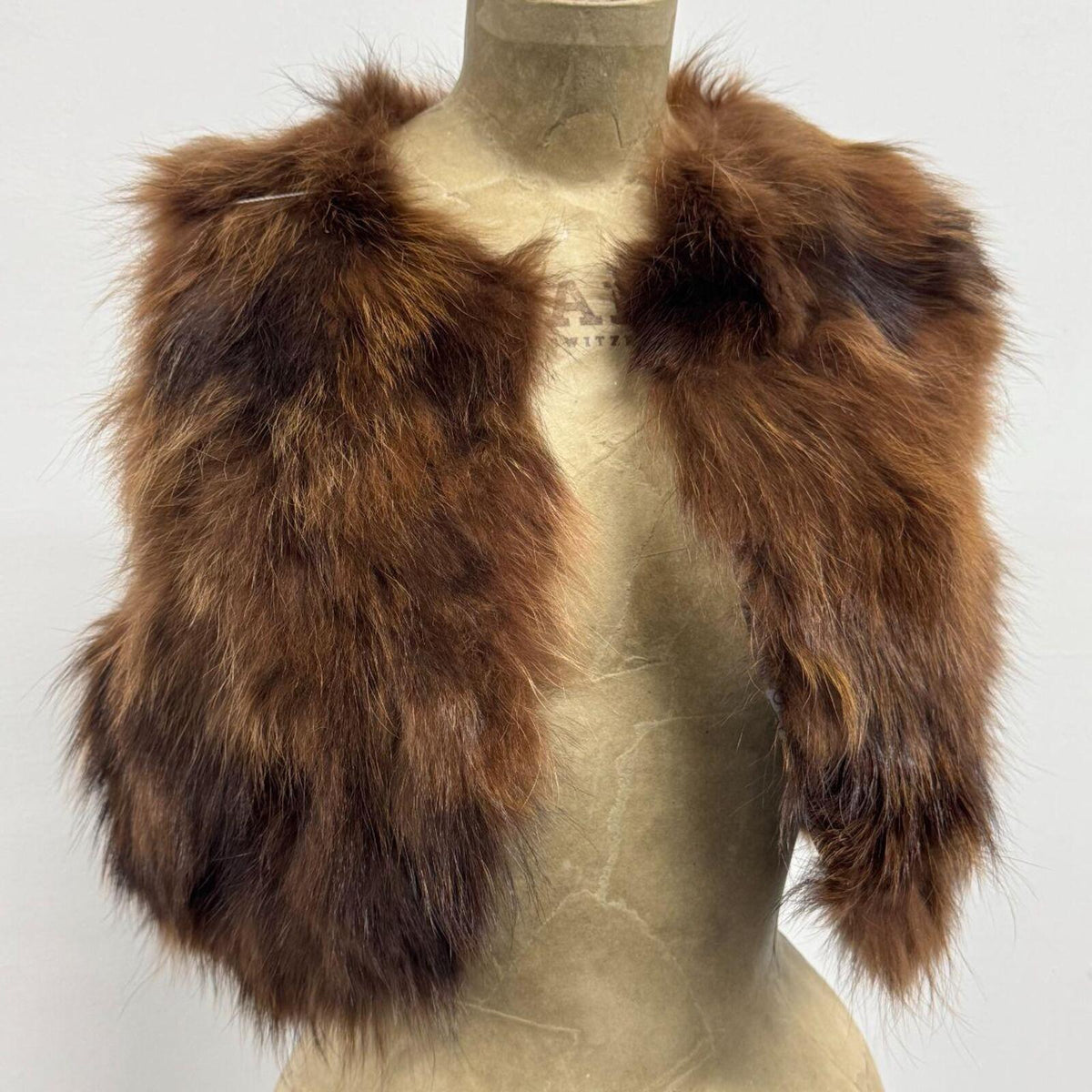 Y2K Vintage Brown Genuine Fox Fur Vest Cropped Bolero