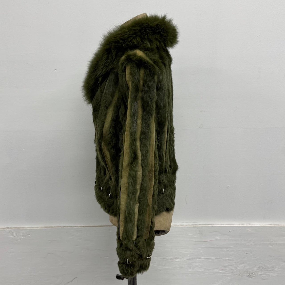 Vintage Y2K Green Rabbit & Fox Fur Pierced Jacket Coat