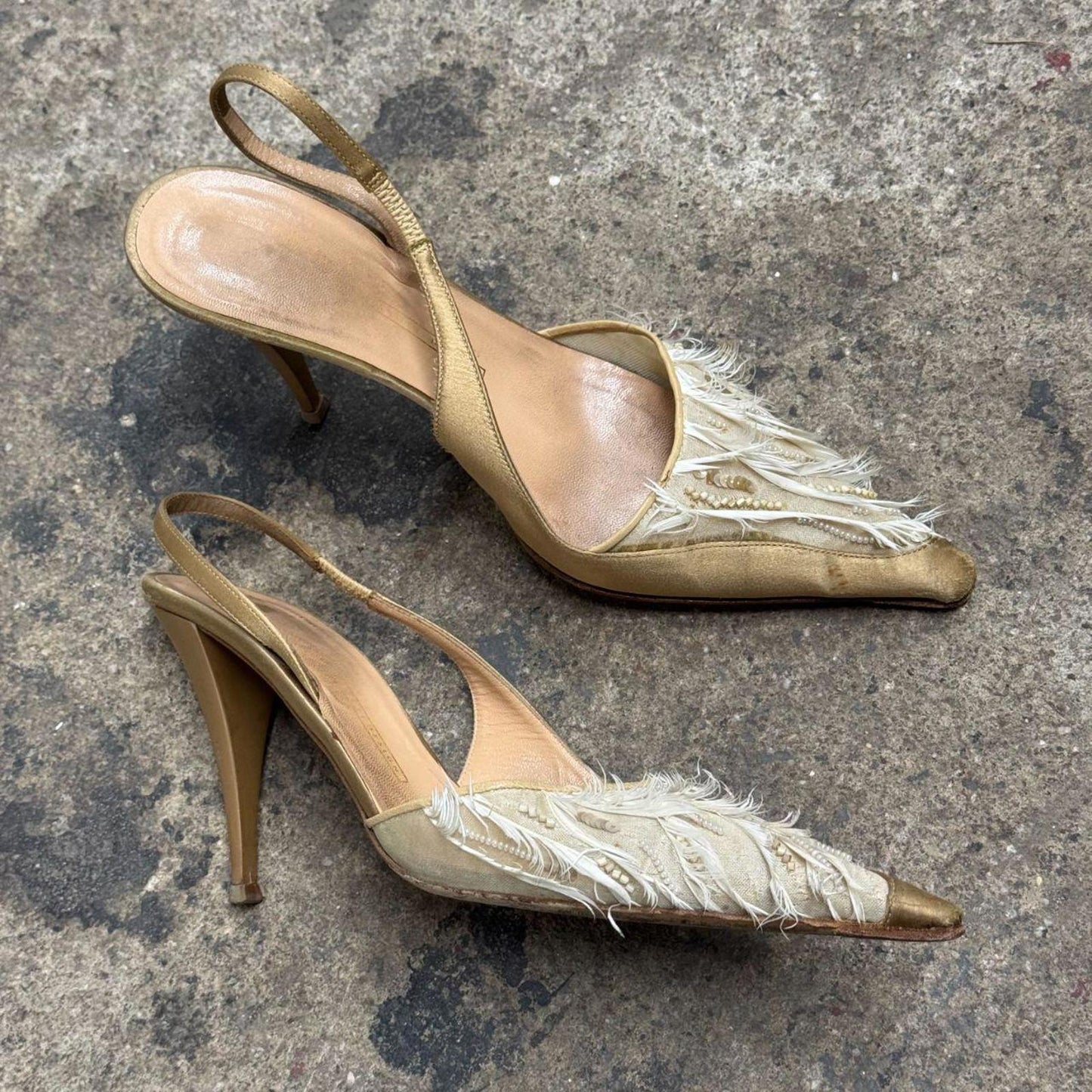 Vintage Giuseppe Zanotti Embellished Vicini Feather & Sequin Kitten Heels 8
