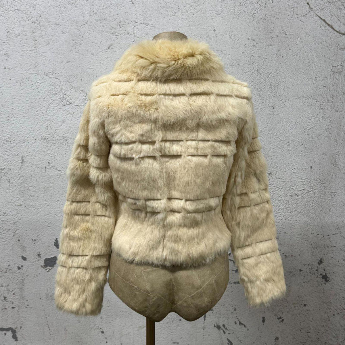Vintage Y2K Cream Rabbit & Fox Fur Crop Jacket Coat