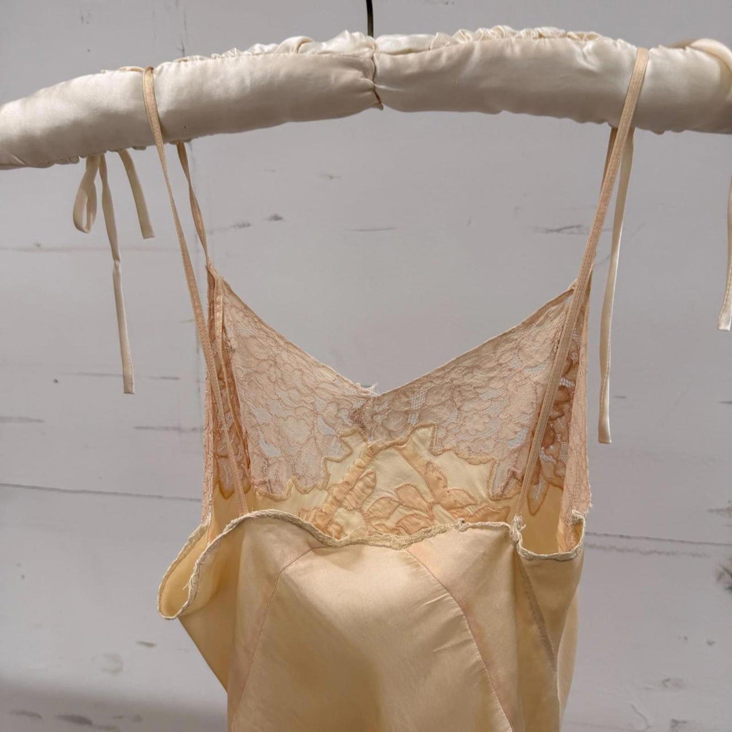 Vintage 1930s Cream Silk Satin Slip Dress Bias Cut Floral