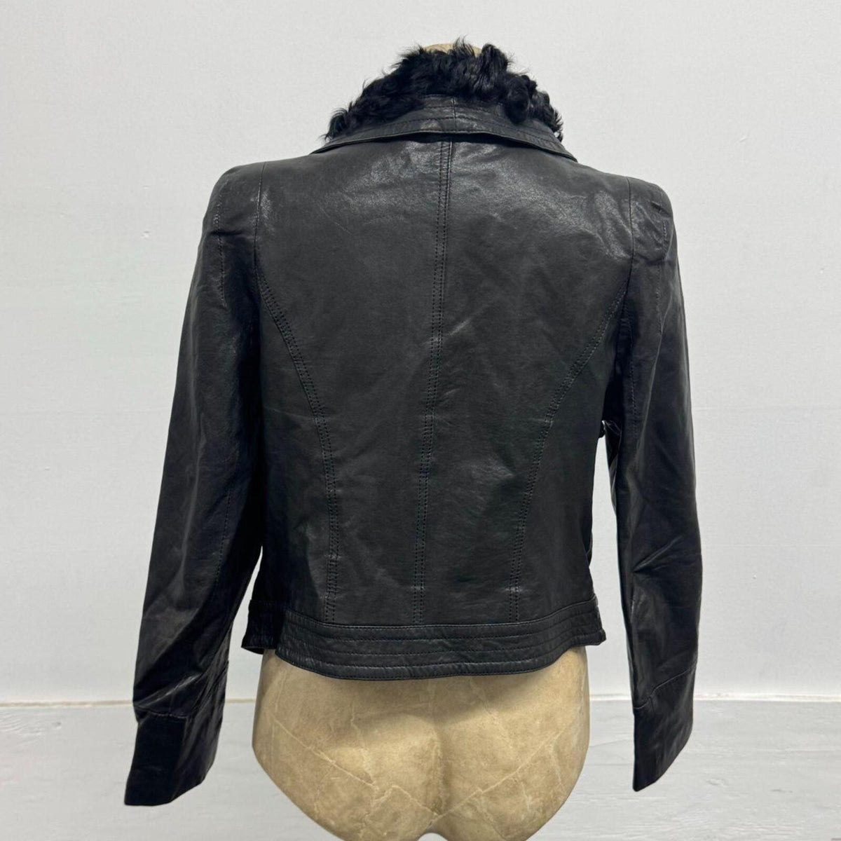 Vintage Black Avant-Garde Lambskin Funnel Neck Moto Jacket