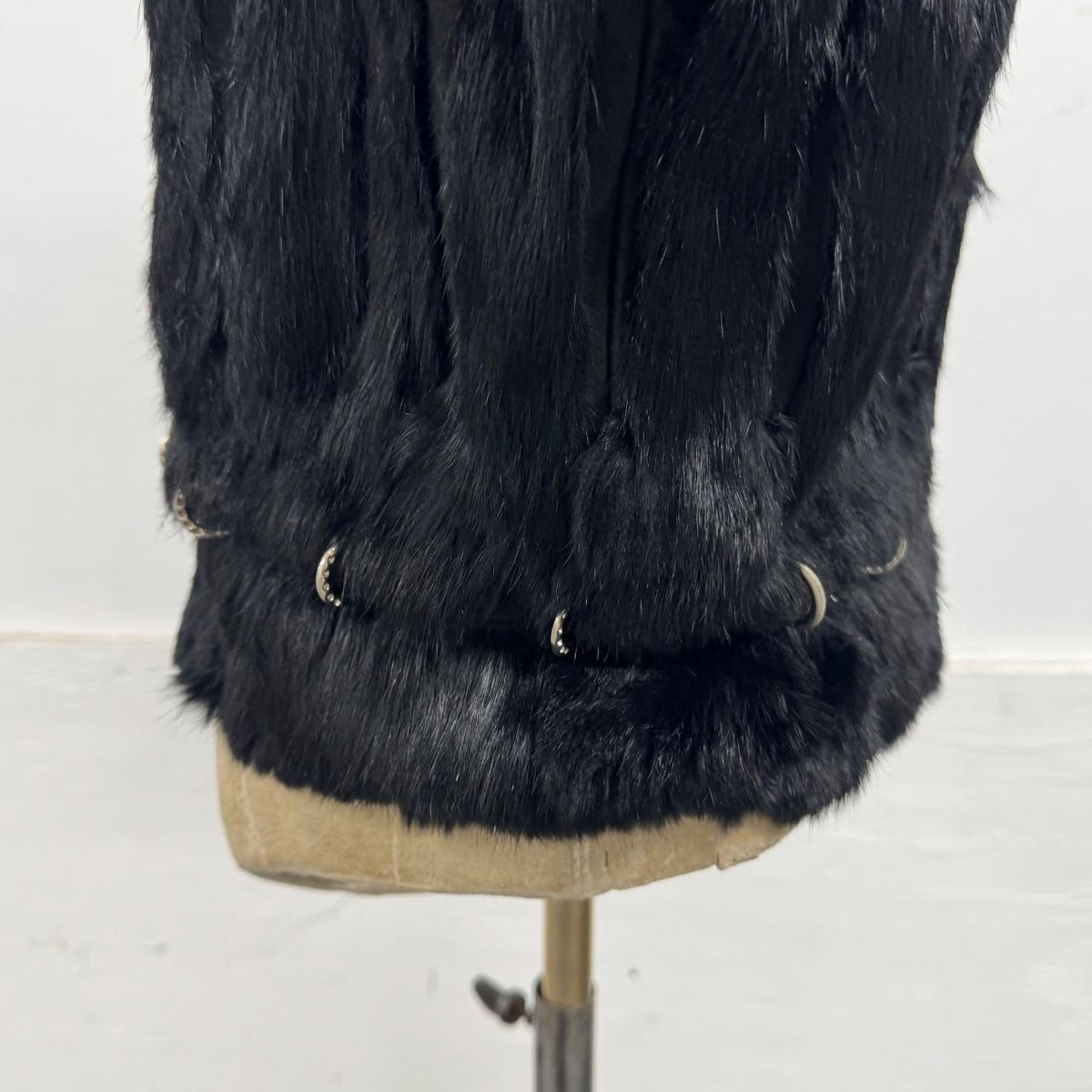 Vintage Y2K Black Rabbit & Fox Fur Pierced Jacket Coat