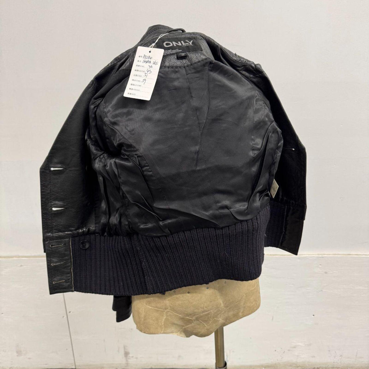 Vintage Black Military Trench Knit Hem Leather Jacket