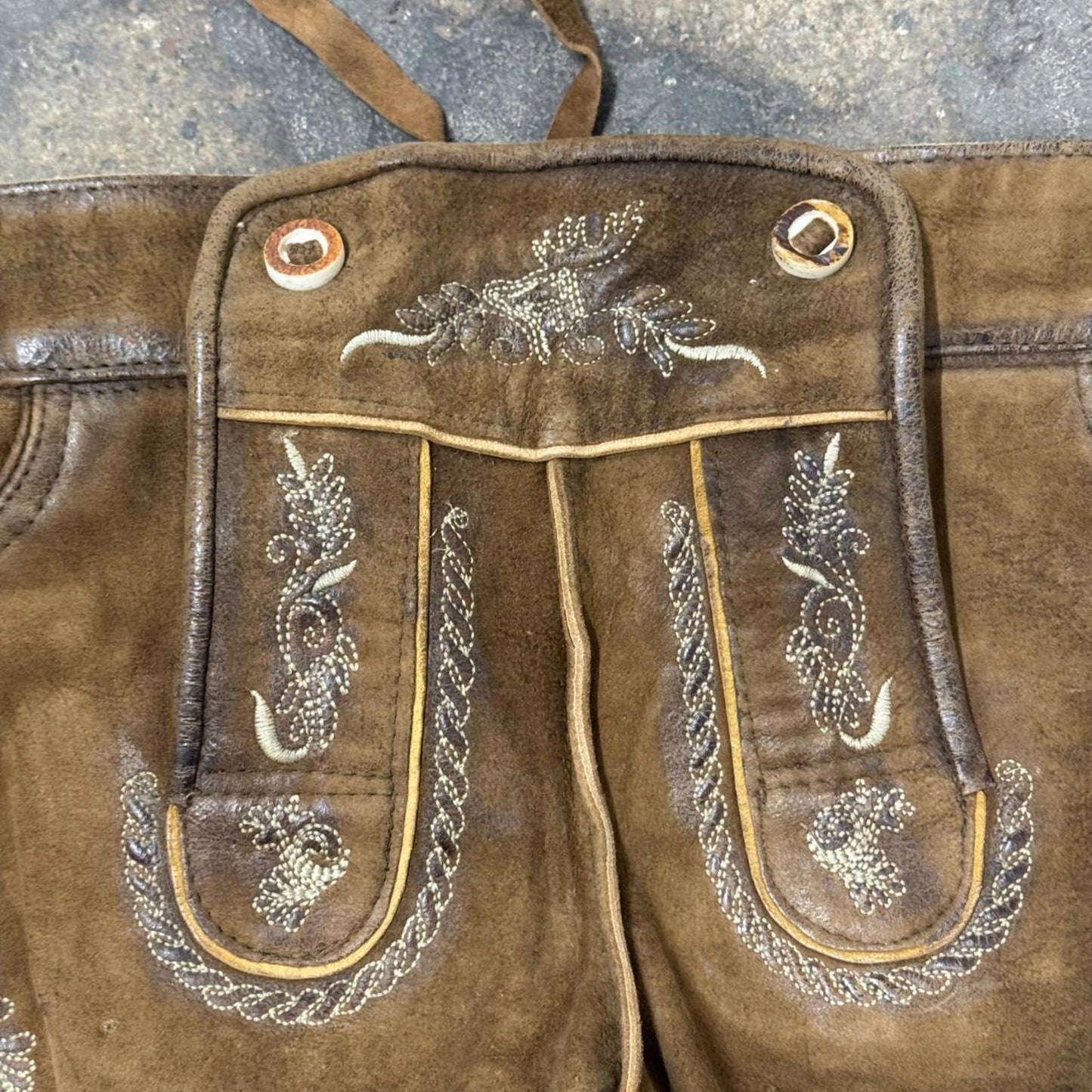 NWT Vintage Embroidered Brown Leather Women's Lederhosen Shorts