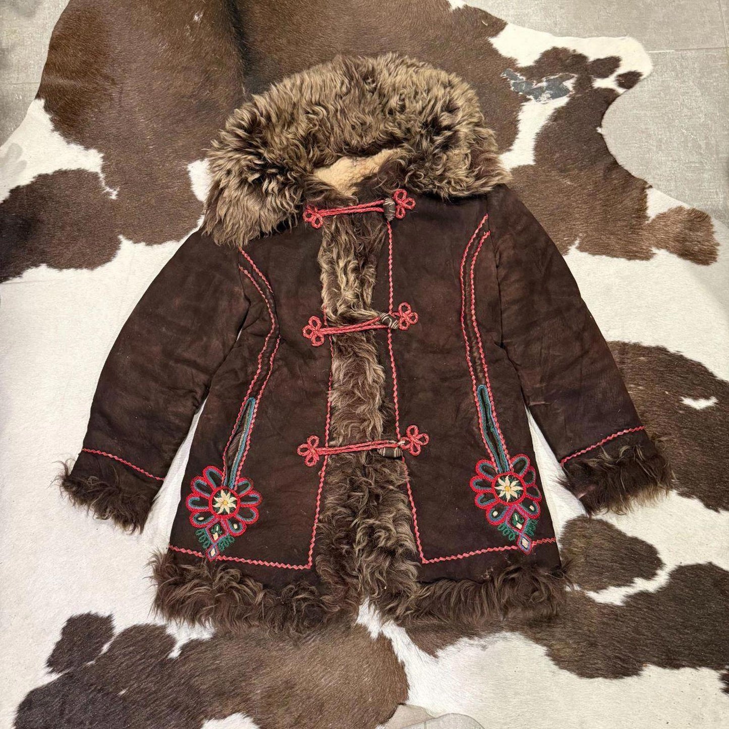 Vintage 70s Brown Suede Embroidered Afghan Coat