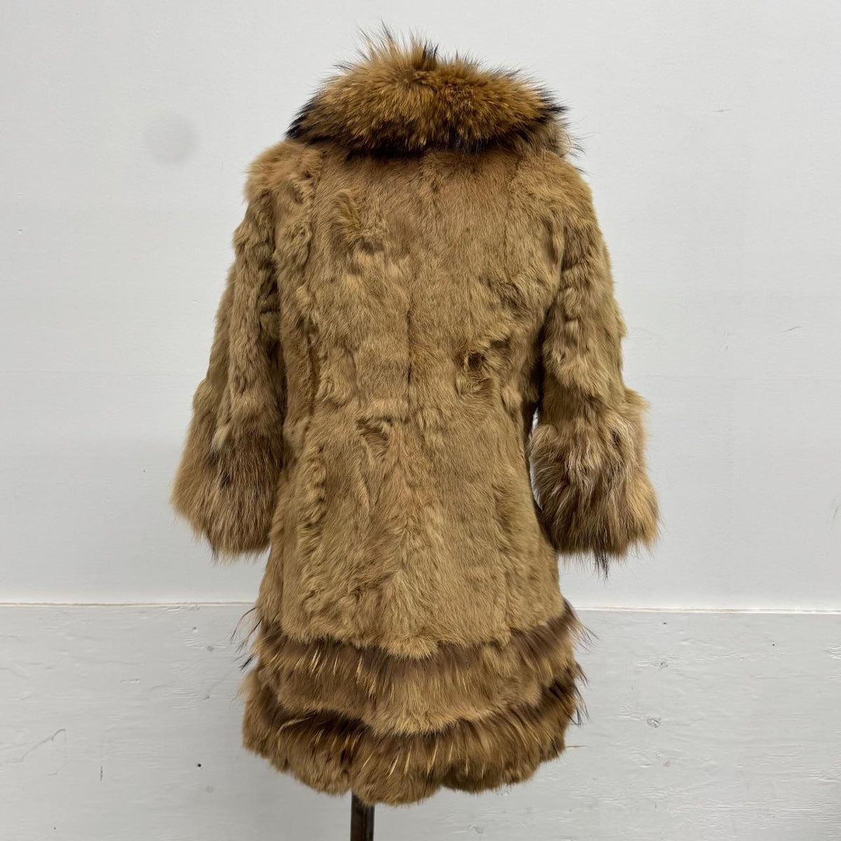 Vintage Y2K Brown Rabbit & Raccoon Fur Jacket Coat