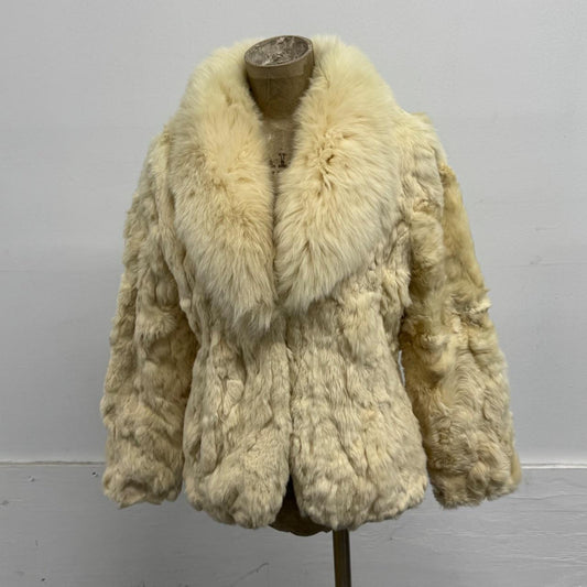 Vintage Y2K Cream Rabbit & Fox Fur Jacket Coat