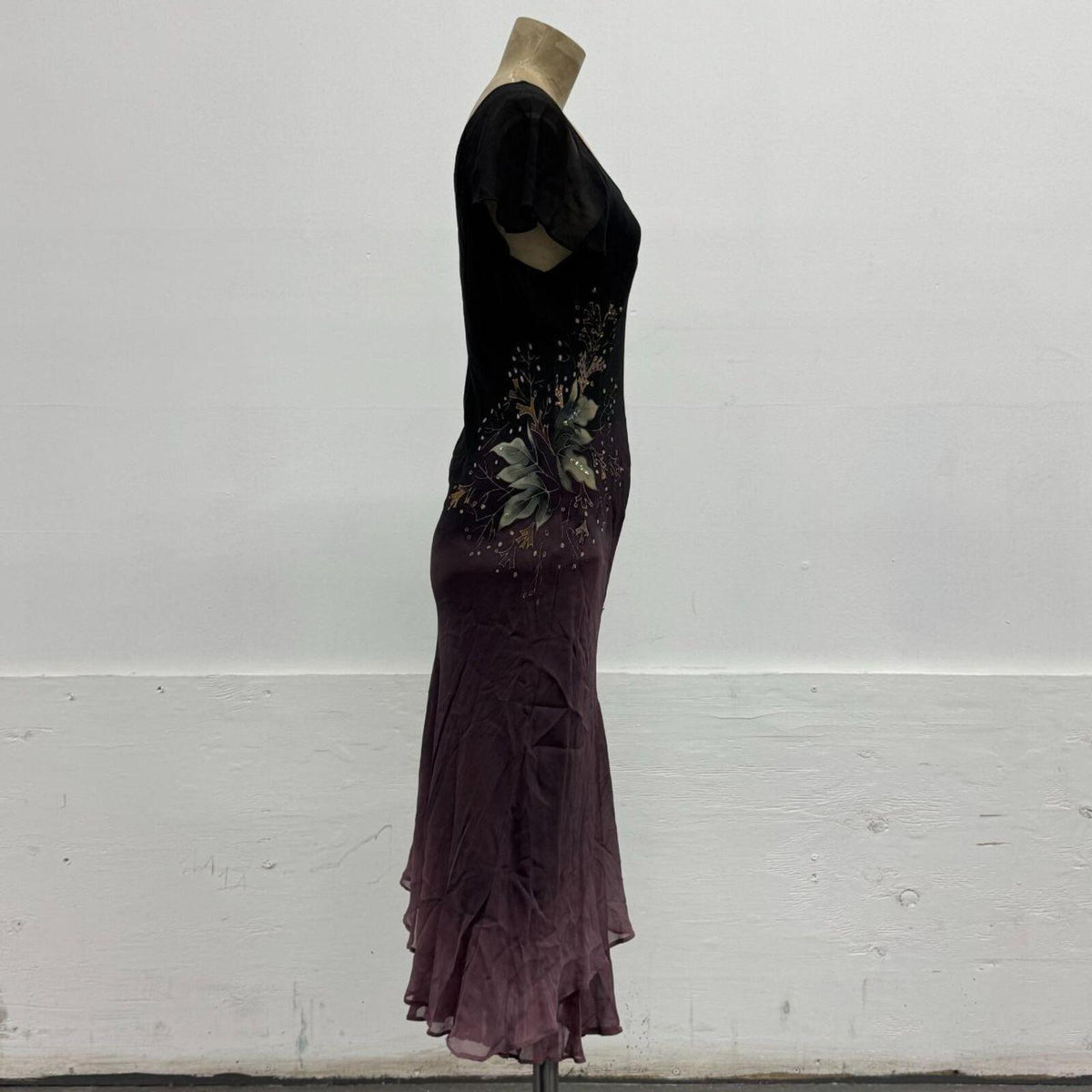Vintage Noir & Aubergine Ombré Silk Beaded Embellished Gown