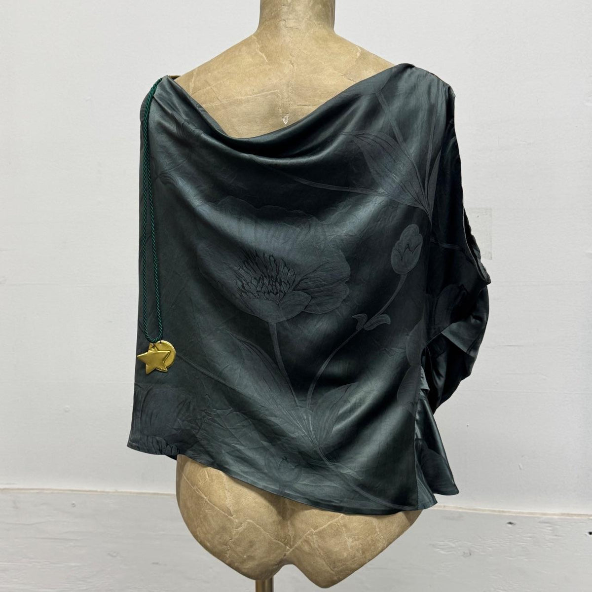 Madomorpho Silk Satin Jacquard Celestial Charm Cowl-Neck Sample Top