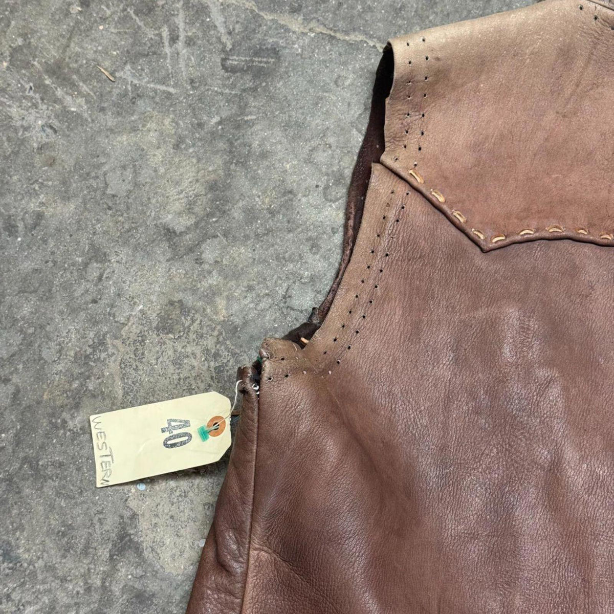 Vintage 60s 70s Leather Western Film Costume Vest Brown Thrashed Distressed