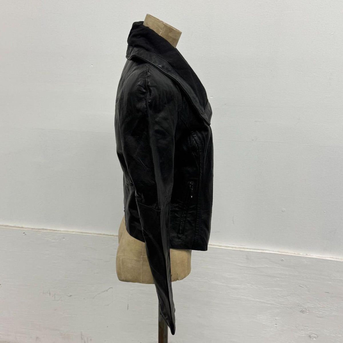 Vintage Black Big Collar Avant Garde Leather Jacket