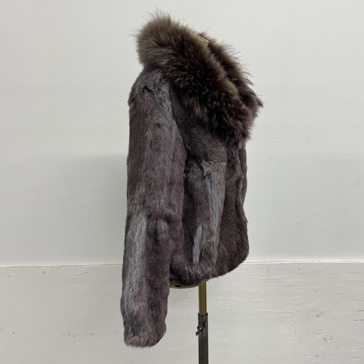 Vintage Y2K Mauve Grey Rabbit & Raccoon Fur Jacket Coat