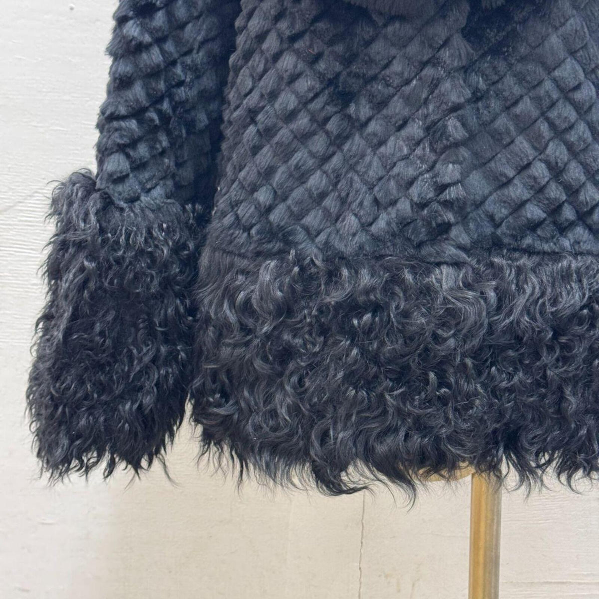 Y2K Vintage Rabbit Fox Wool Fur Black Statement Coat