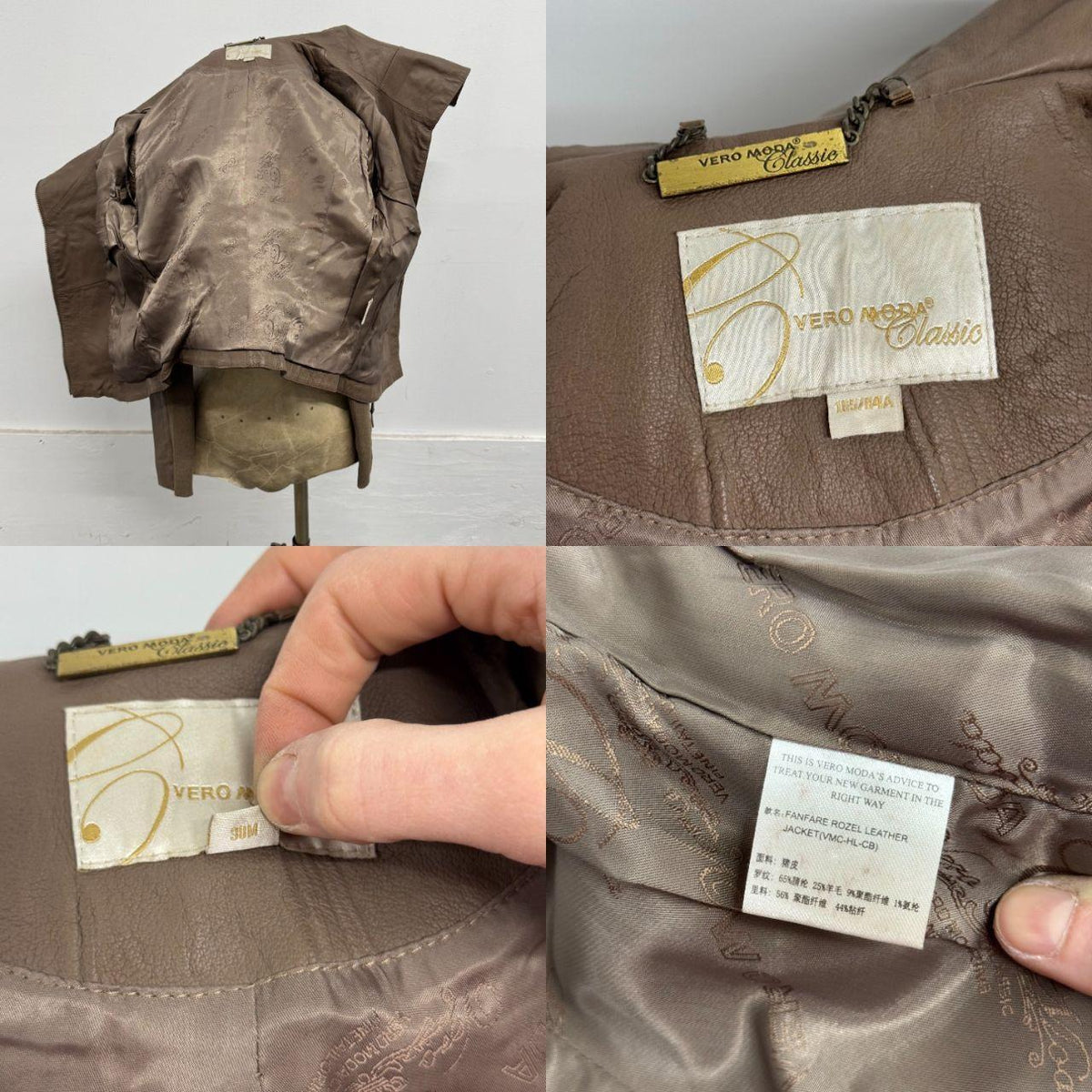 Vintage Brown Funnel Neck Asymmetric Avant Garde Leather Jacket