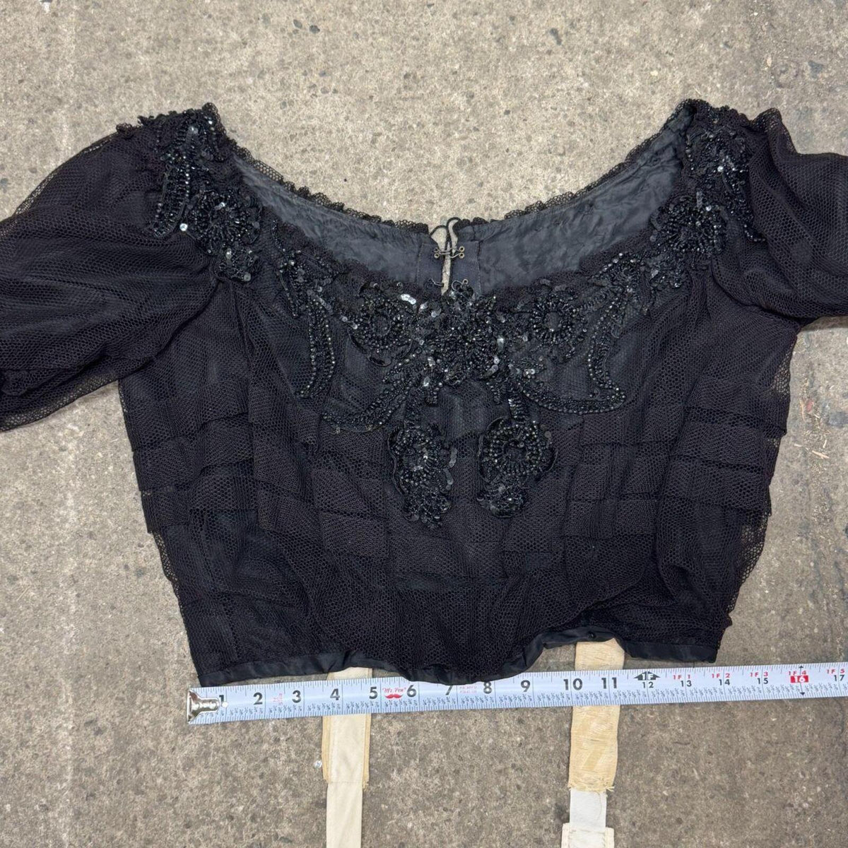 Antique Victorian Black Sequined Mourning Bodice Top
