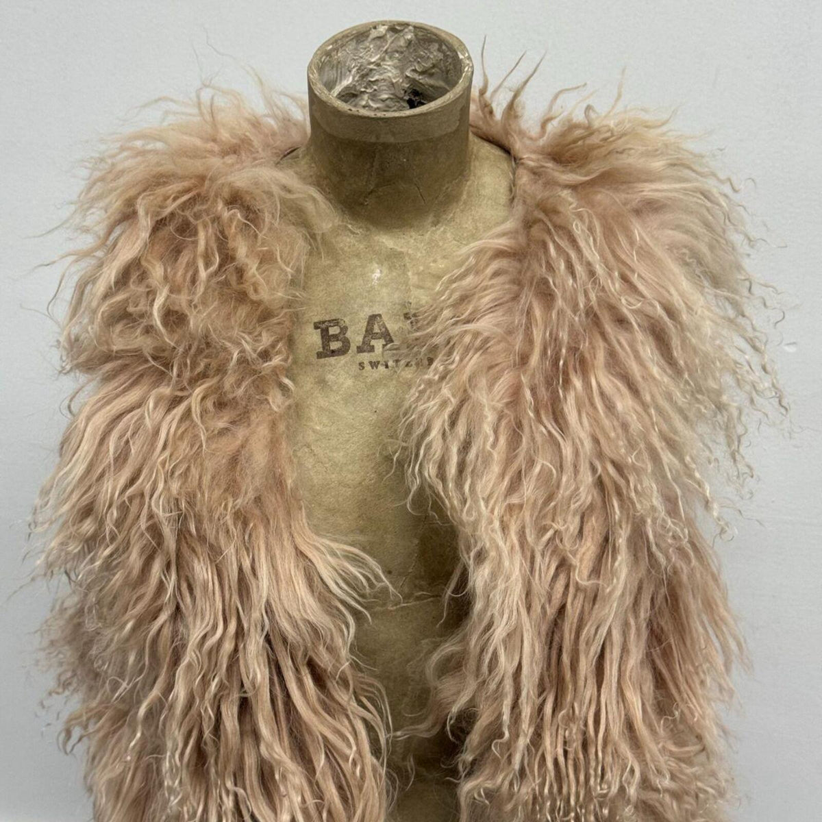 Vintage Mauve Pink Tan Mongolian Lamb Cropped Vest