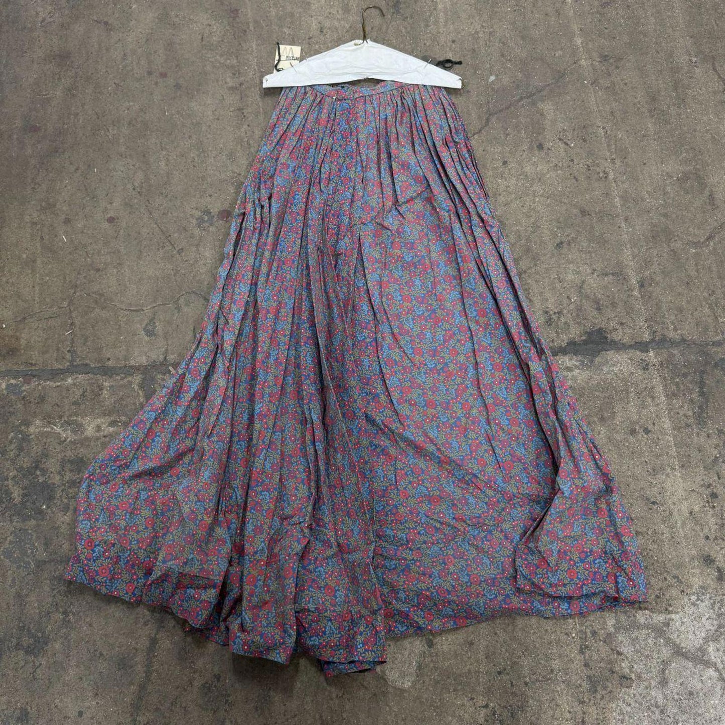 Vintage 40s does 1800s Victorian Red Blue Ditsy Floral Cotton Prairie Maxi Skirt