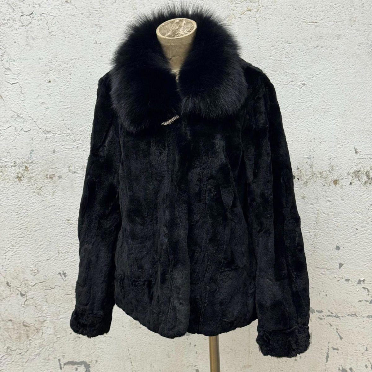 Vintage Y2K Jet-Black Rabbit & Fox Fur Jacket Coat