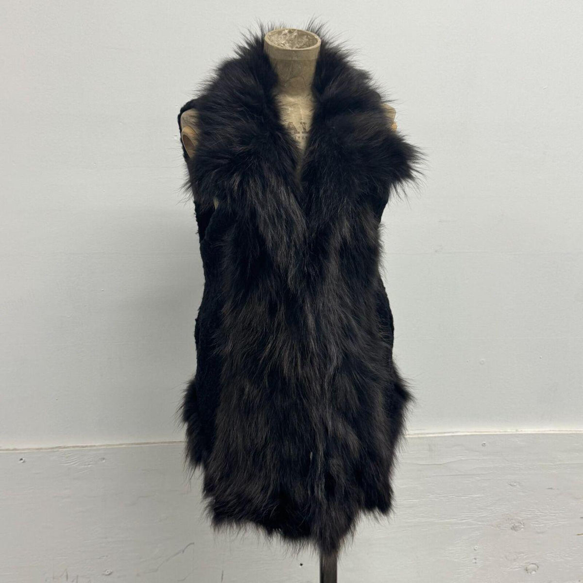 Vintage Black Fox Fur & Wool Blend Vest
