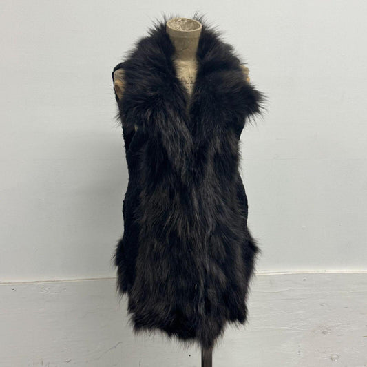 Vintage Black Fox Fur & Wool Blend Vest
