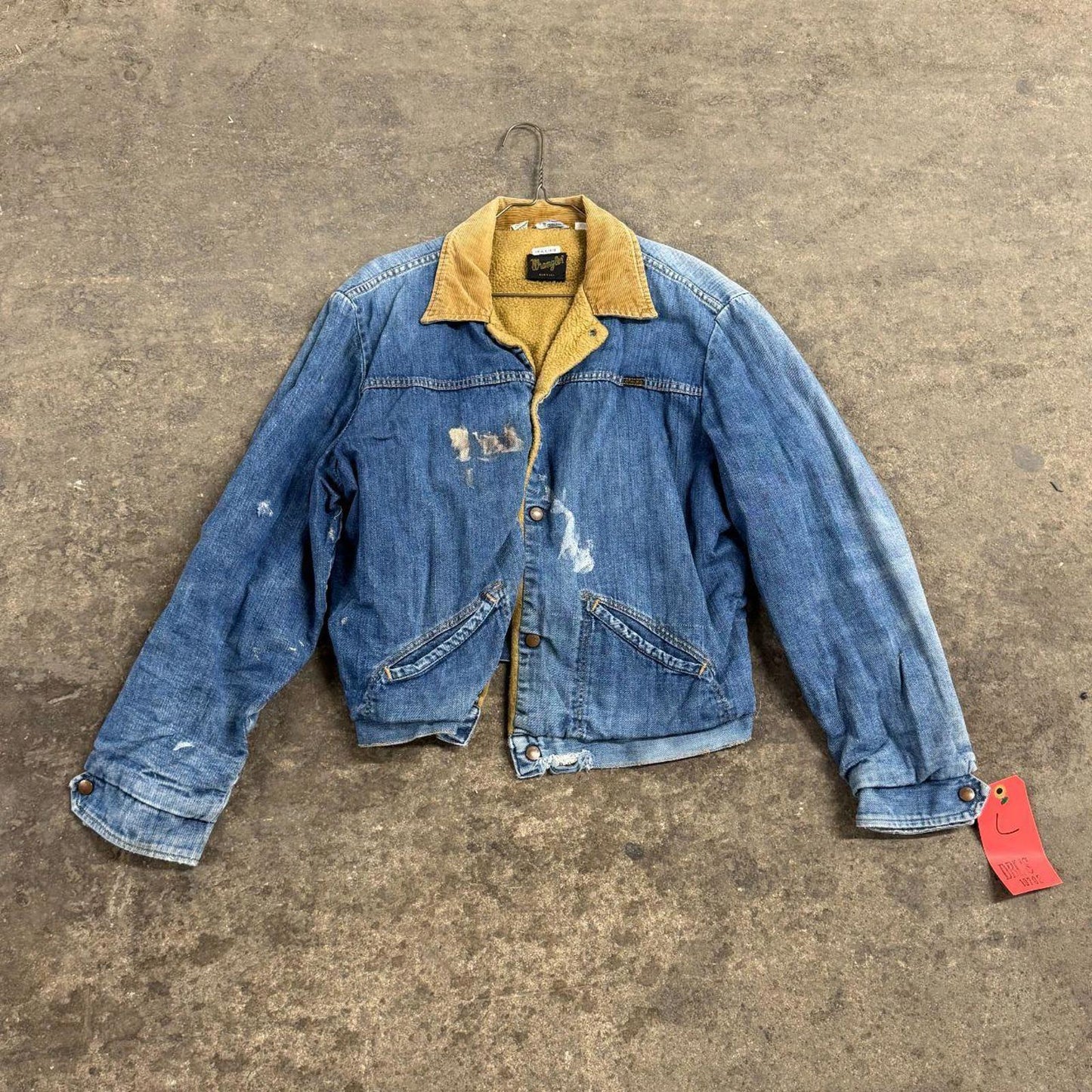 Vintage 70s Distressed Wrangler Denim Sherpa Jacket L