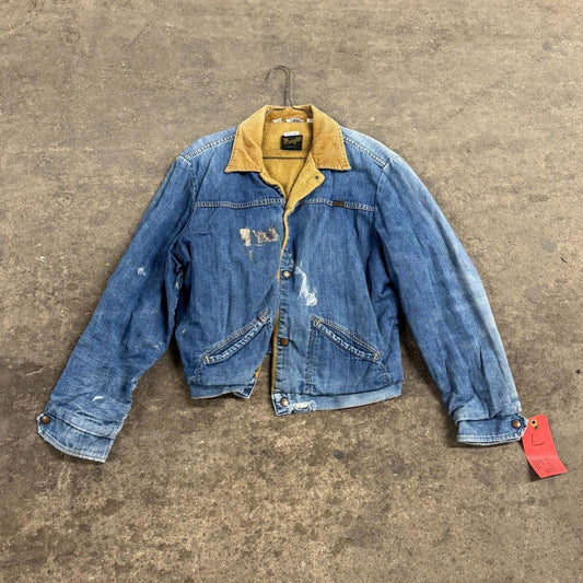 Vintage 70s Distressed Wrangler Denim Sherpa Jacket L