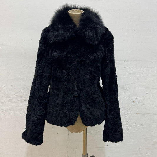 Vintage Black Rabbit & Fox Fur Jacket Coat