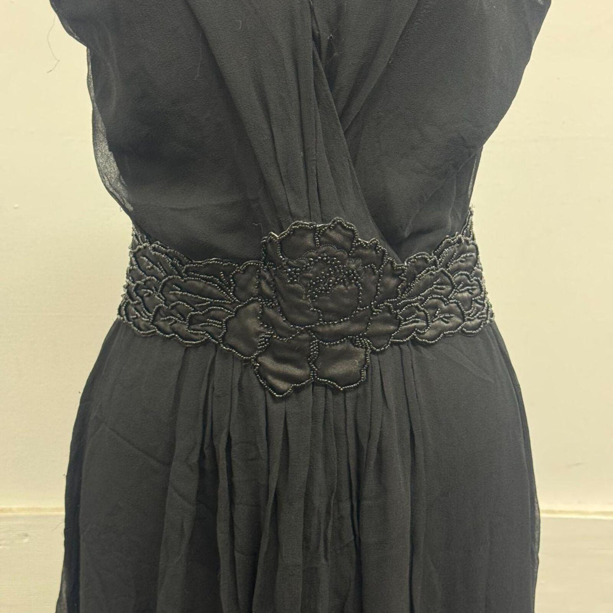 Vintage Black Beaded Silk & Lace Cocktail Dress