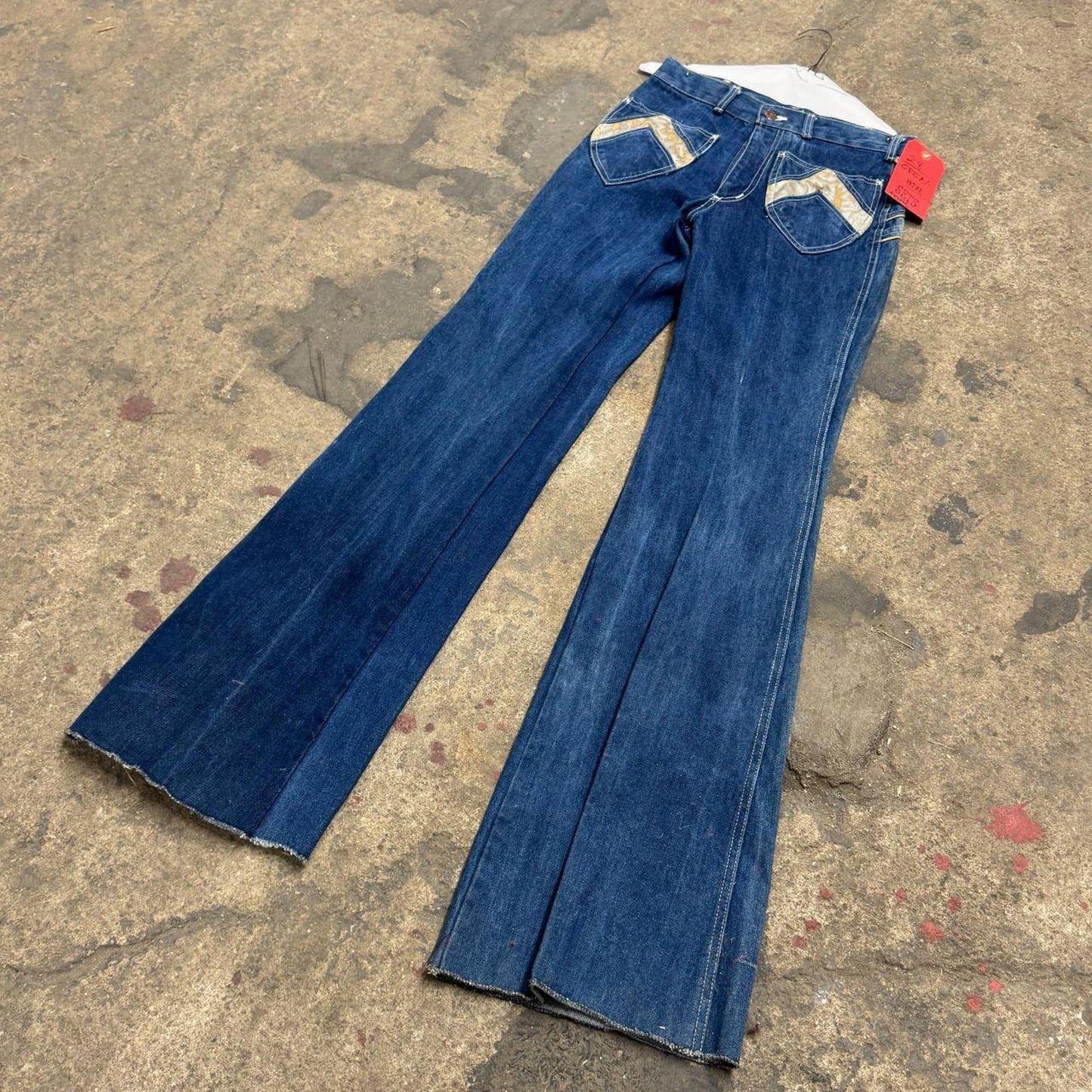 Vintage 70s Metallic Mixed-Panel Flare Jeans S