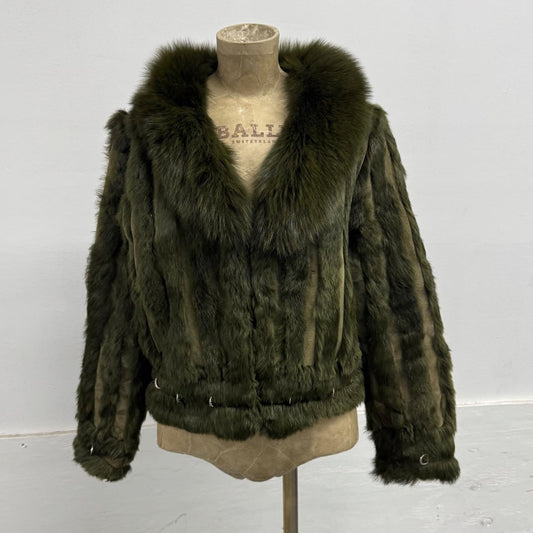 Vintage Y2K Green Rabbit & Fox Fur Pierced Jacket Coat 2